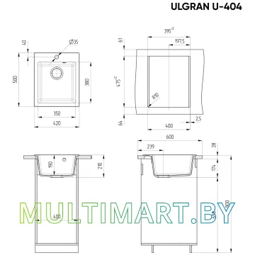 Кухонная мойка Ulgran U-404 (310 серый) картинка 2